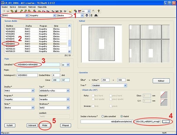 TilerEdit - nastavení a přidání dlaždice do databáze TilerEdit – nastavení a přidání dlaždice do databáze