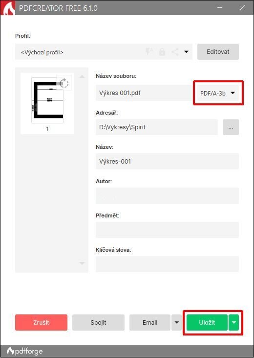 Tisk výkresu do formátu PDF/A-3b PDF verze 1.7