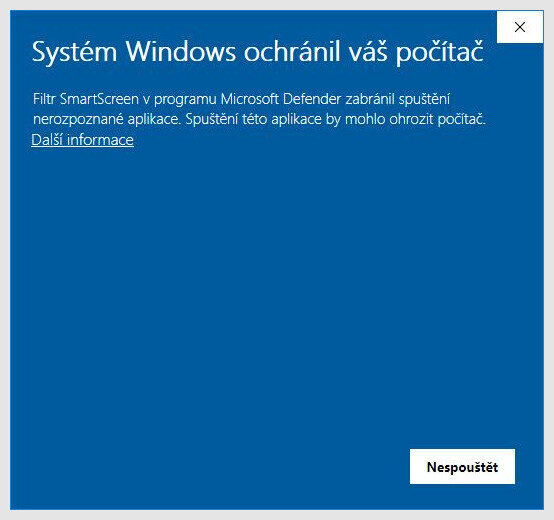 Instalace – upozornění Windows Instalace – upozornění Windows