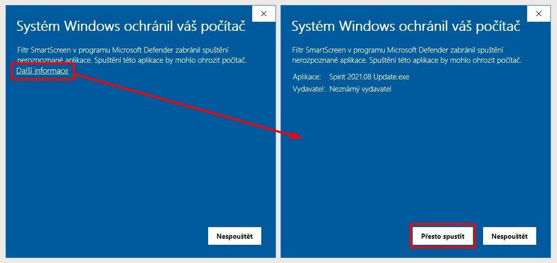 Instalace – upozornění Windows Instalace – upozornění Windows